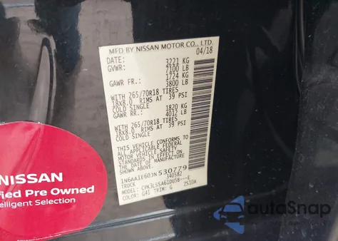 2018 Nissan Titan Sv z USA, uszkodzony, nr VIN 1N6AA1E60JN530779